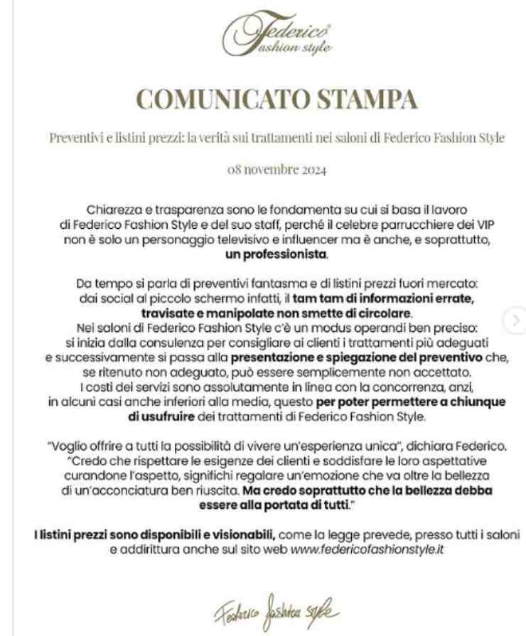 comunicato stampa federico fashion style